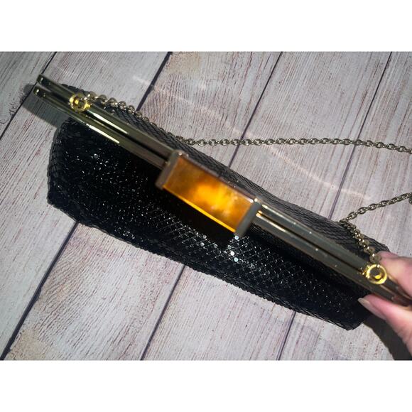 Jessica McClintock Vintage Black Sequin Evening Bag Cocktail Clutch Shoulder Bag - Picture 6 of 8